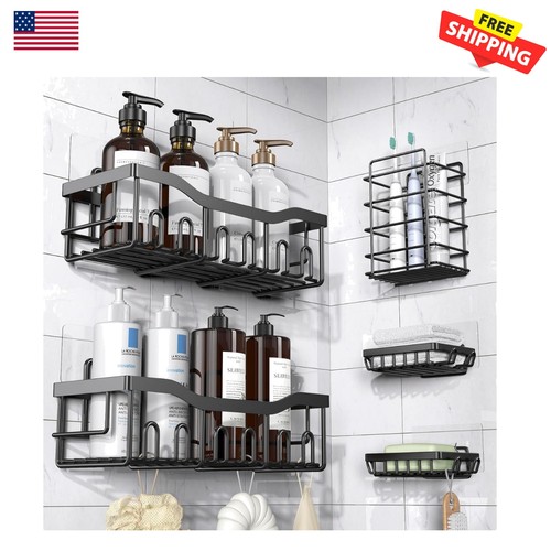 Durable black shower shelf set - black,